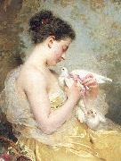 Charles Joshua Chaplin A Beauty with Doves Spain oil painting artist